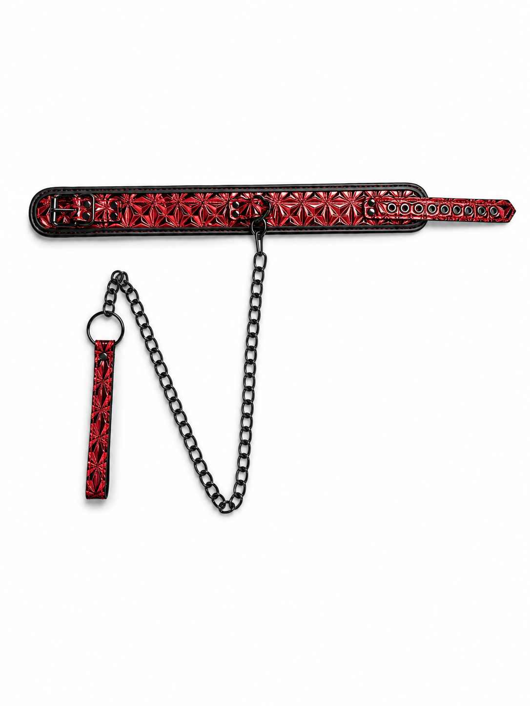 Luxury BDSM Collar and BDSM Leash – Black & Red Fire Edition