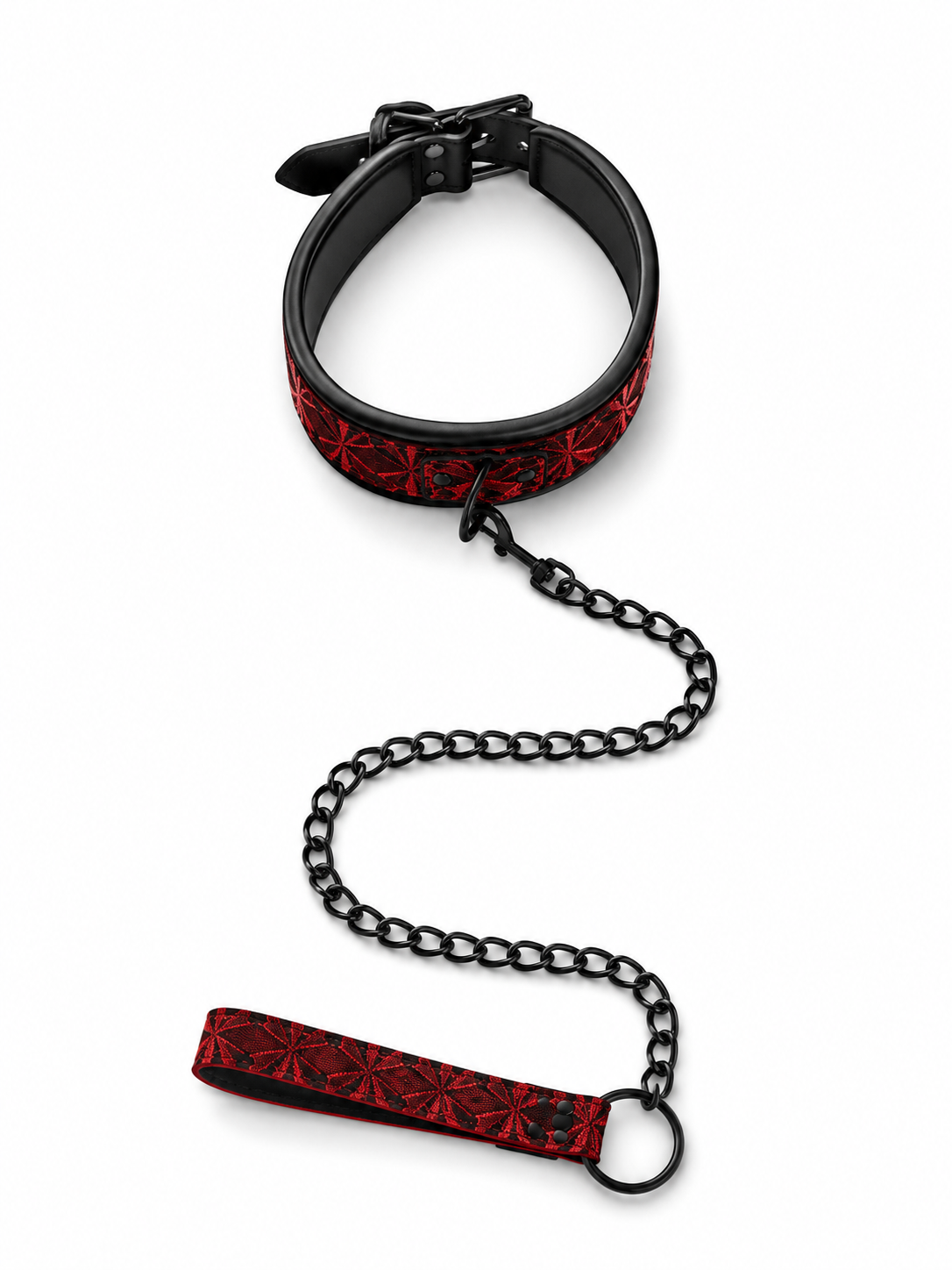 Luxury BDSM Collar and BDSM Leash – Black & Red Fire Edition
