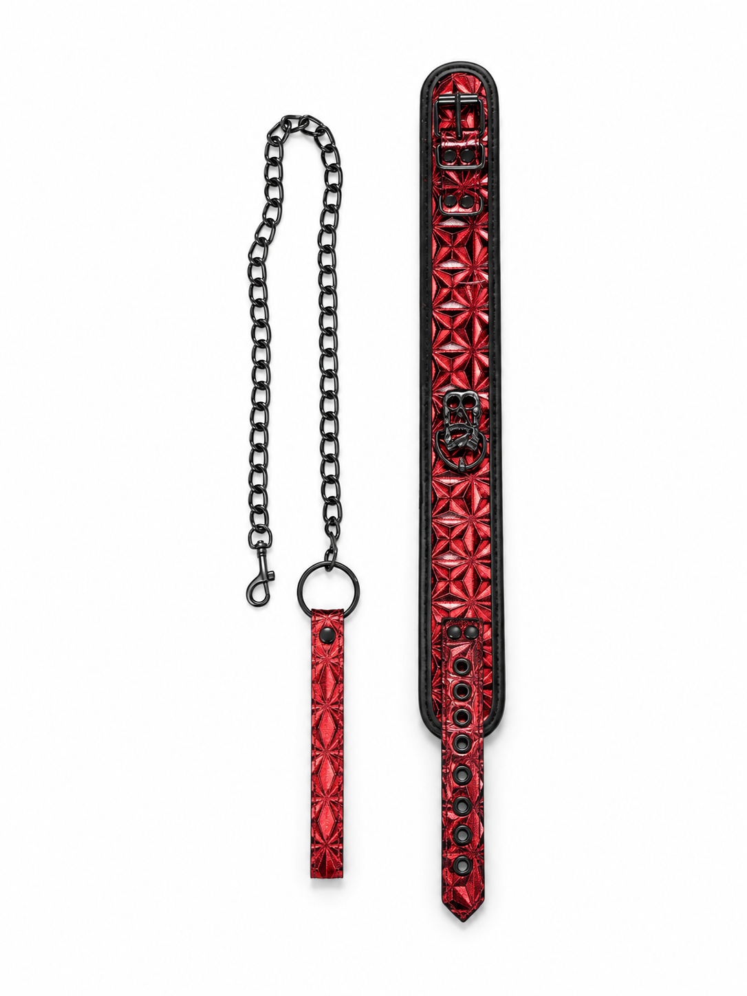 Luxury BDSM Collar and BDSM Leash – Black & Red Fire Edition