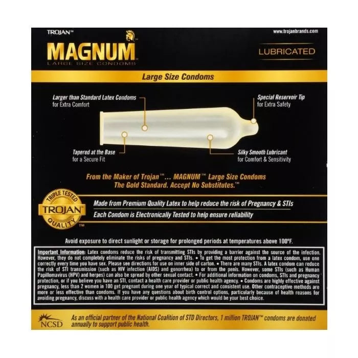 Trojan Magnum Lubricated Latex Large Size Condoms 36 Count